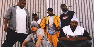 D12-  
Bizarre (Rufus Johnson) /  KonArtis (Denine Porter) / Proof(DeShaun Holton) /  Eminem (Marshall Bruce Mathers III) /  Swifty (O. Moore) / 
 Kuniva (Von Carlisle)