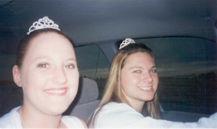 Becky and I wearin our tiara's before the timberlake football game